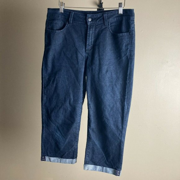 NYDJ Cropped Rolled Cuff Lift Tuck Slimming Ankle Jean Dark Wash Size 10 Blue - Picture 1 of 6